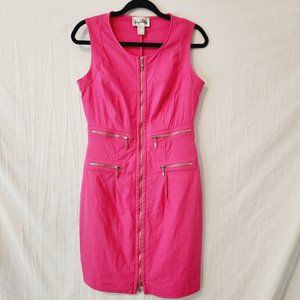 Joseph Ribkoff 80's Retro Style Hot Pink Dress with Zippers, Size 8, Sleeveless